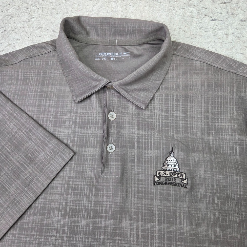 Nike Golf US Open 2011 Congressional Polo Shirt Mens L Fit Dry Gray Short Sleeve
